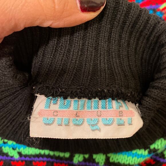 80’s Neón Colors Knitted Retro Sweater USA Made Fair Isle Style M - Picture 2 of 9